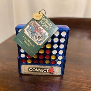 Connect 4 Old World Christmas Miniature Glass Christmas Tree Ornament NWT